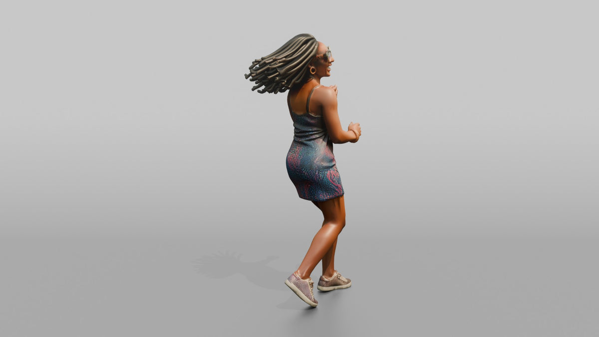 Patron Woman Wearing Statement Colorful Sunglasses, Dancing Under Lights - 3D character model, view 2