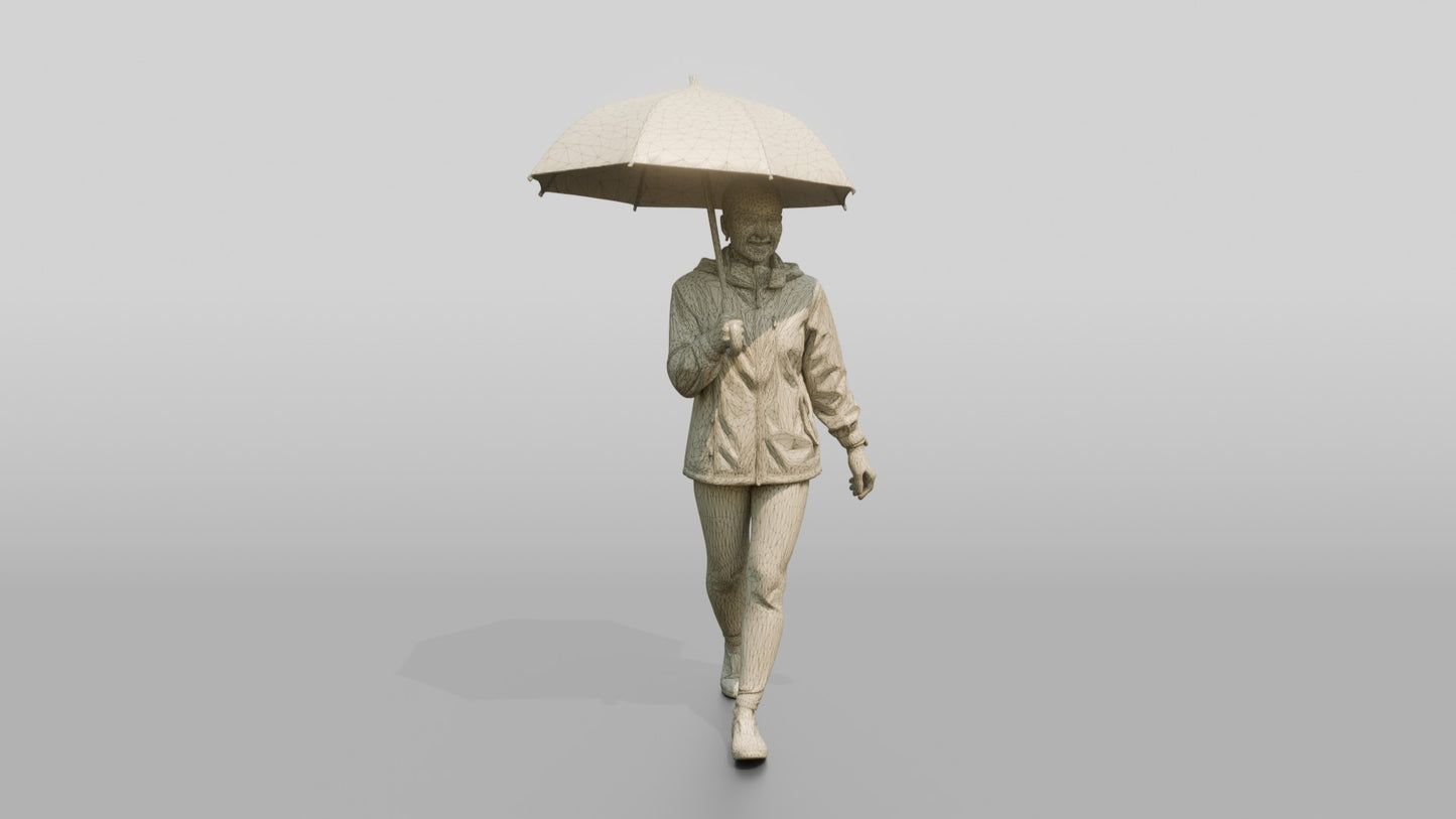 Southeast Asian Woman Walking with Clear Umbrella