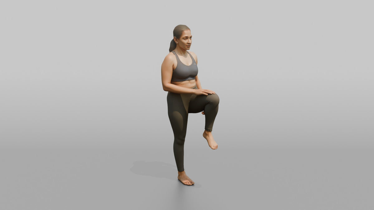 Bodyweight Athlete Woman Doing A Standing Knee Raise - 3D character model, view 5