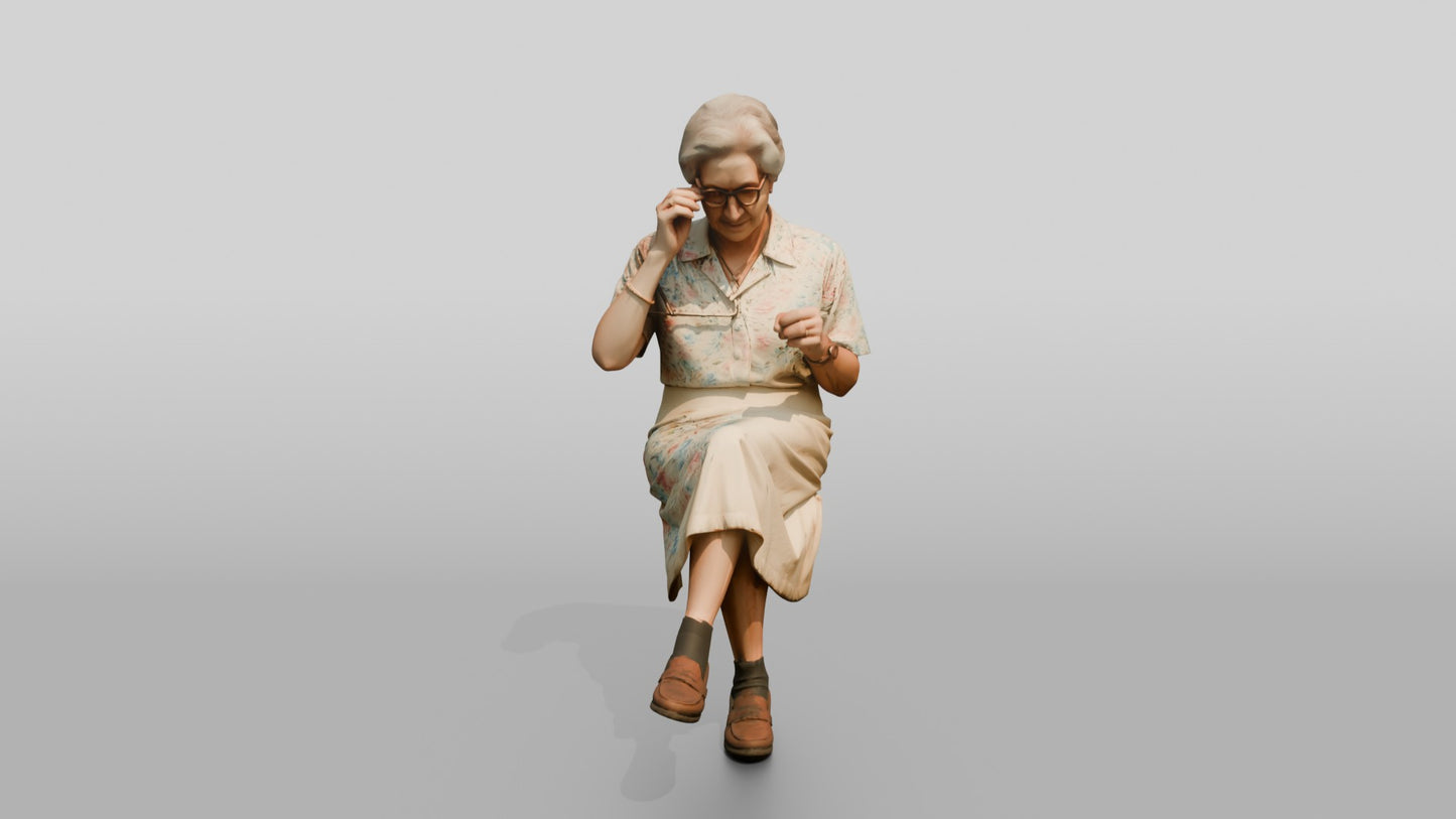 Elderly Slender Spanish Woman Adjusting Her Glasses