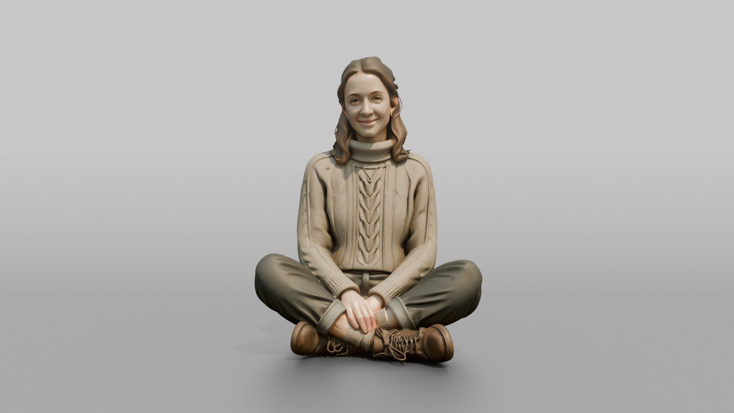 British Girl Sitting Cross-Legged on a Bench
