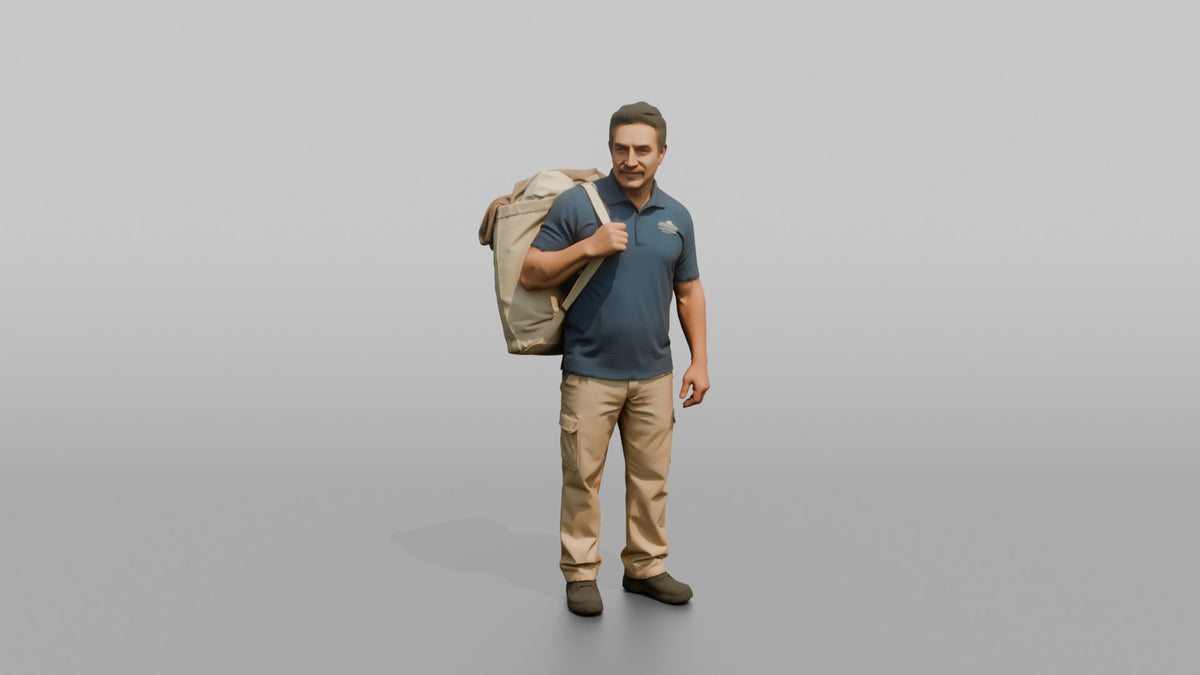 Housekeeping Staff Man Carrying A Laundry Bag Over One Shoulder - 3D character model, view 5