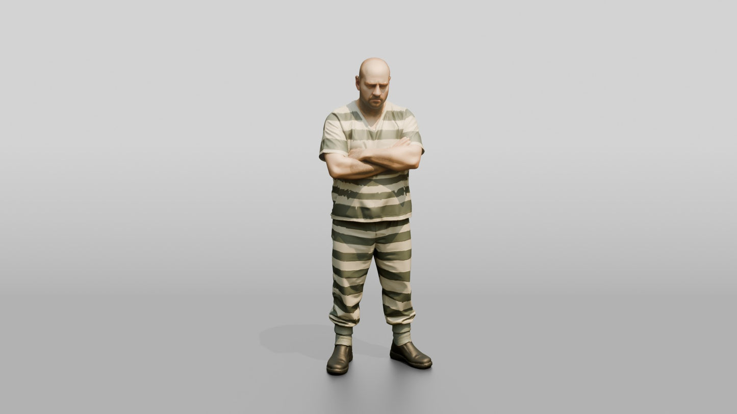 Heavy-set White Male Prisoner in a Grey-white Striped Uniform