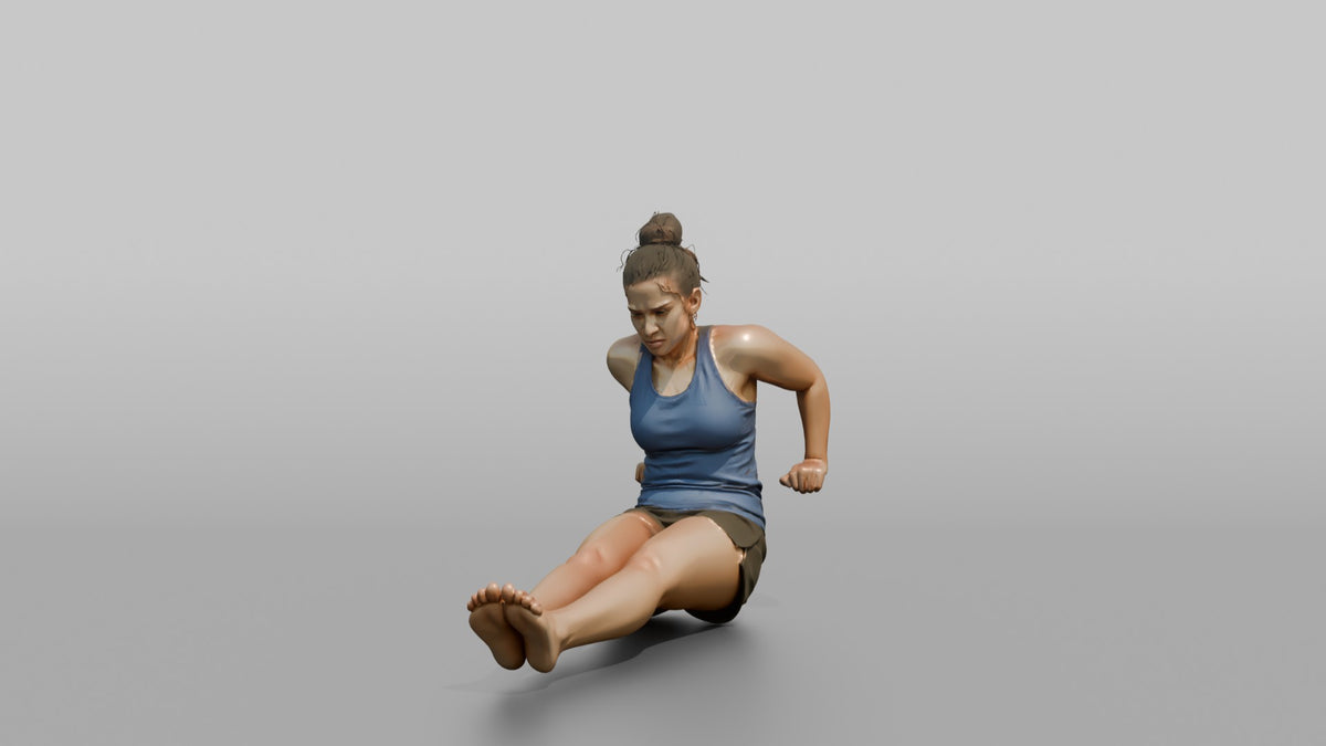 Bodyweight Athlete Woman Mid-rep Of A Tricep Dip - 3D character model, view 2