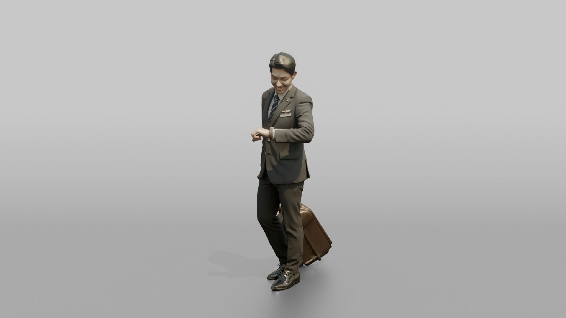 Caucasian Flight Attendant Giving a Polite Nod