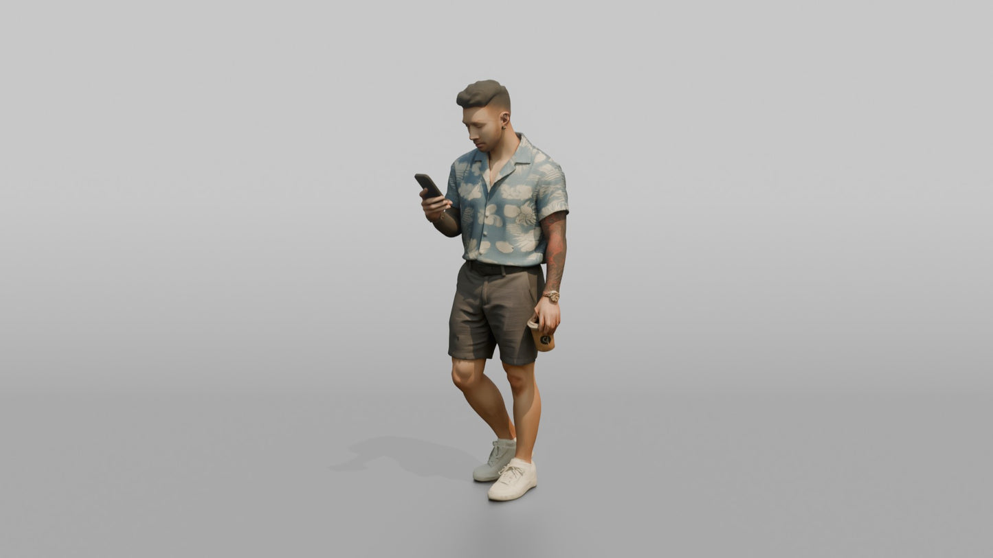 Vacationer Wearing Linen Hawaiian Shirt And Shorts