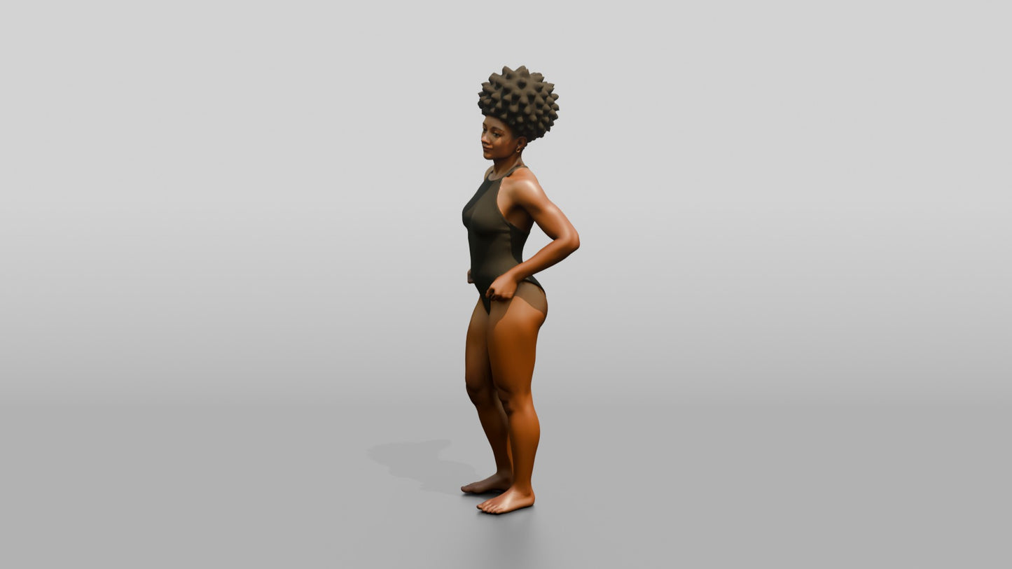 Black Woman in Olive One-Piece Swimsuit Hand on Hip