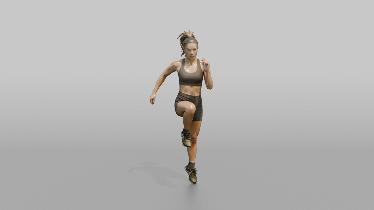 Cardio Athlete Woman Doing High Knees In Place - 3D character model, view 5