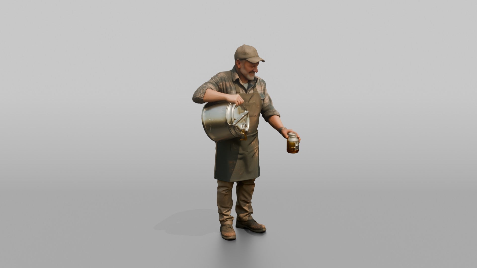 Farmer Pouring Clear Raw Honey Into Glass Jars