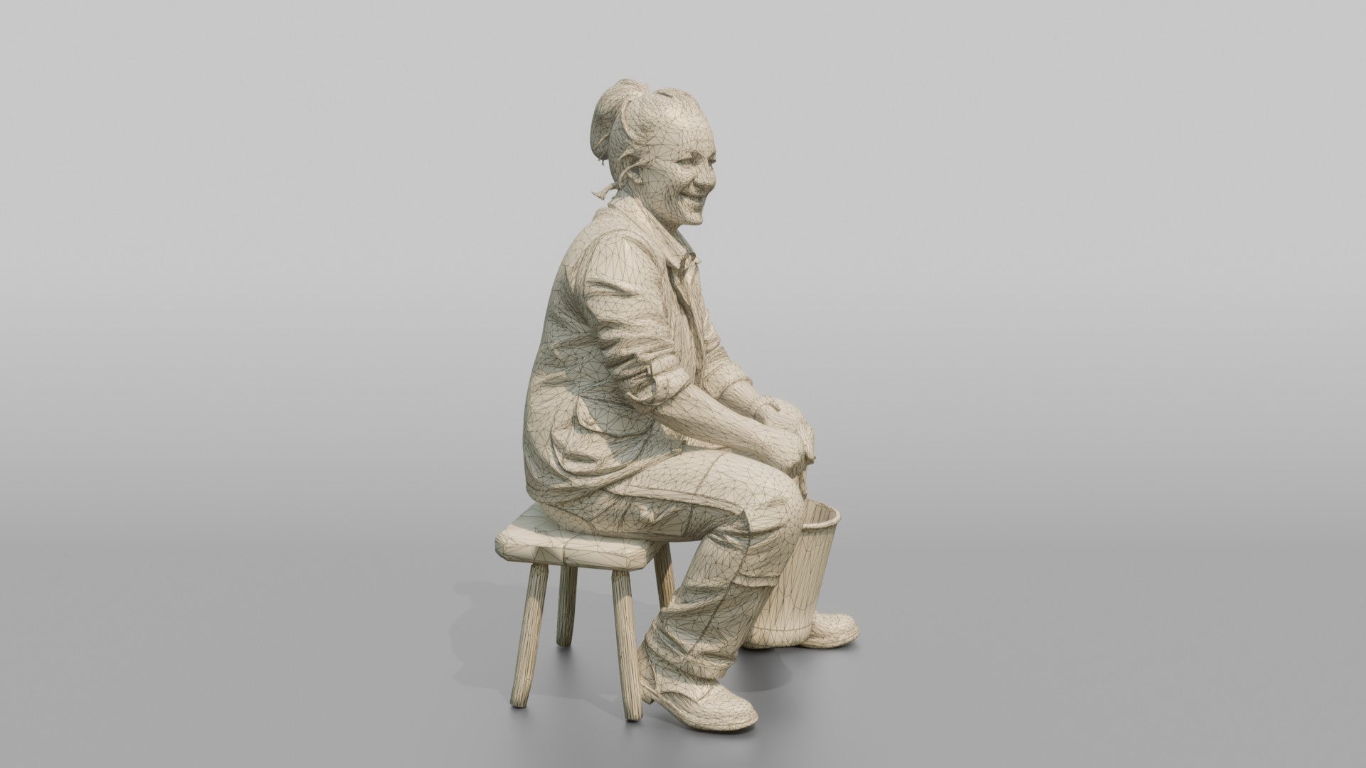 Farmer Sitting On Stool In Milking Position