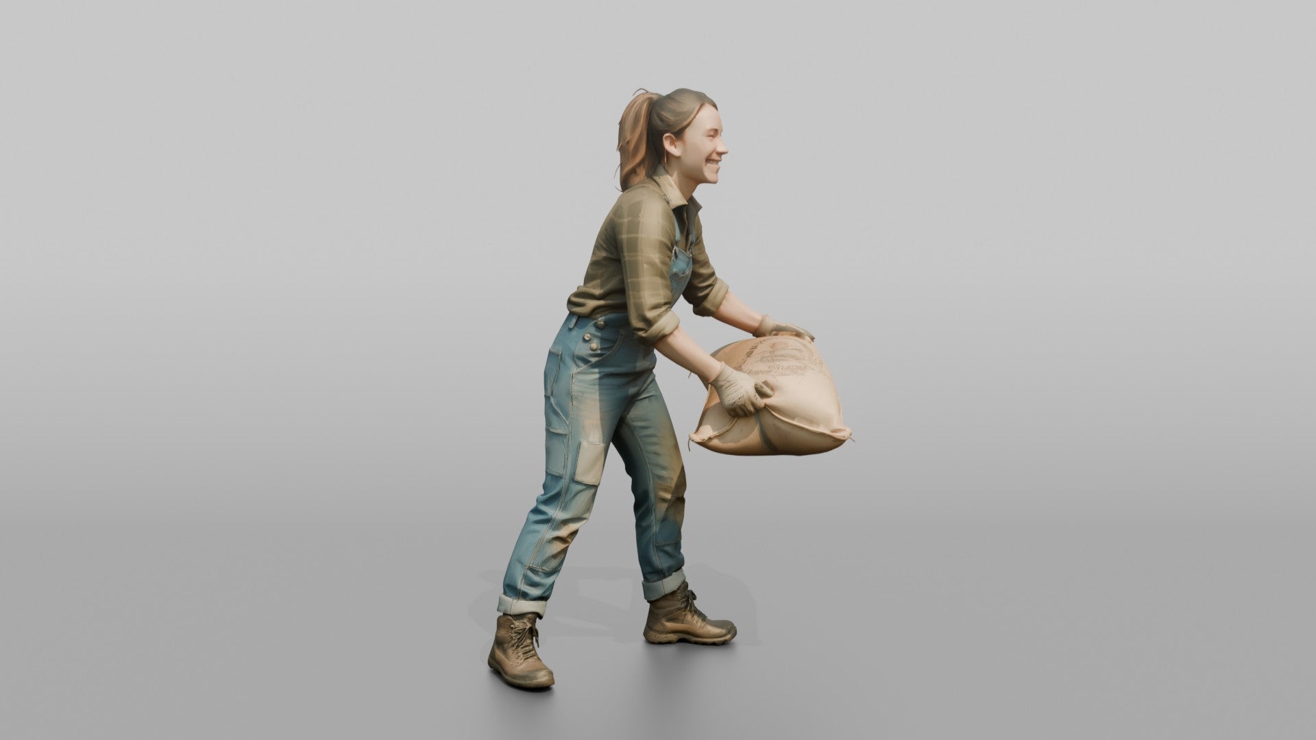 Farmer Loading Burlap Sacks Of Potatoes Onto Wooden