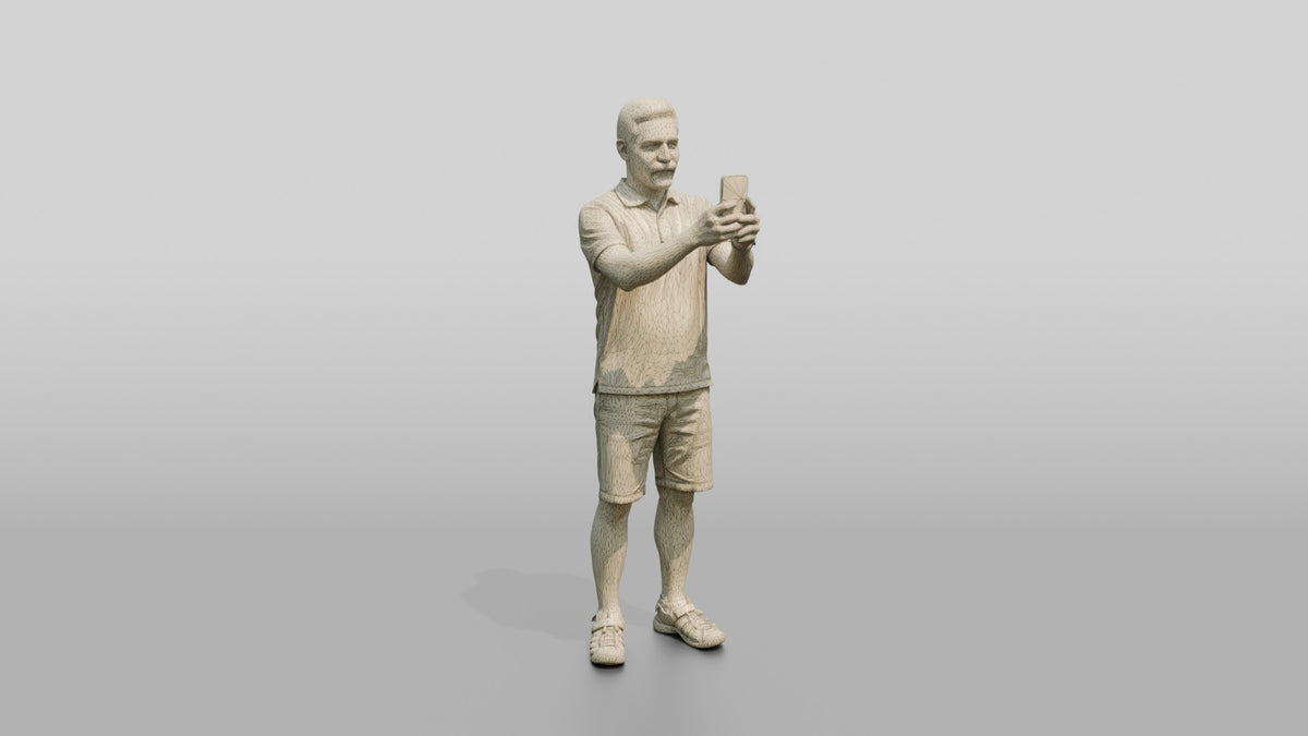 Middle-Aged Persian Man Taking a Photo in the Park - wireframe topology preview