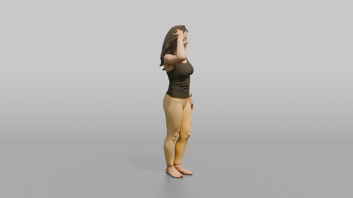 Physique Model Woman Standing With One Hand Through The Hair, Confident Pose - 3D character model, view 2