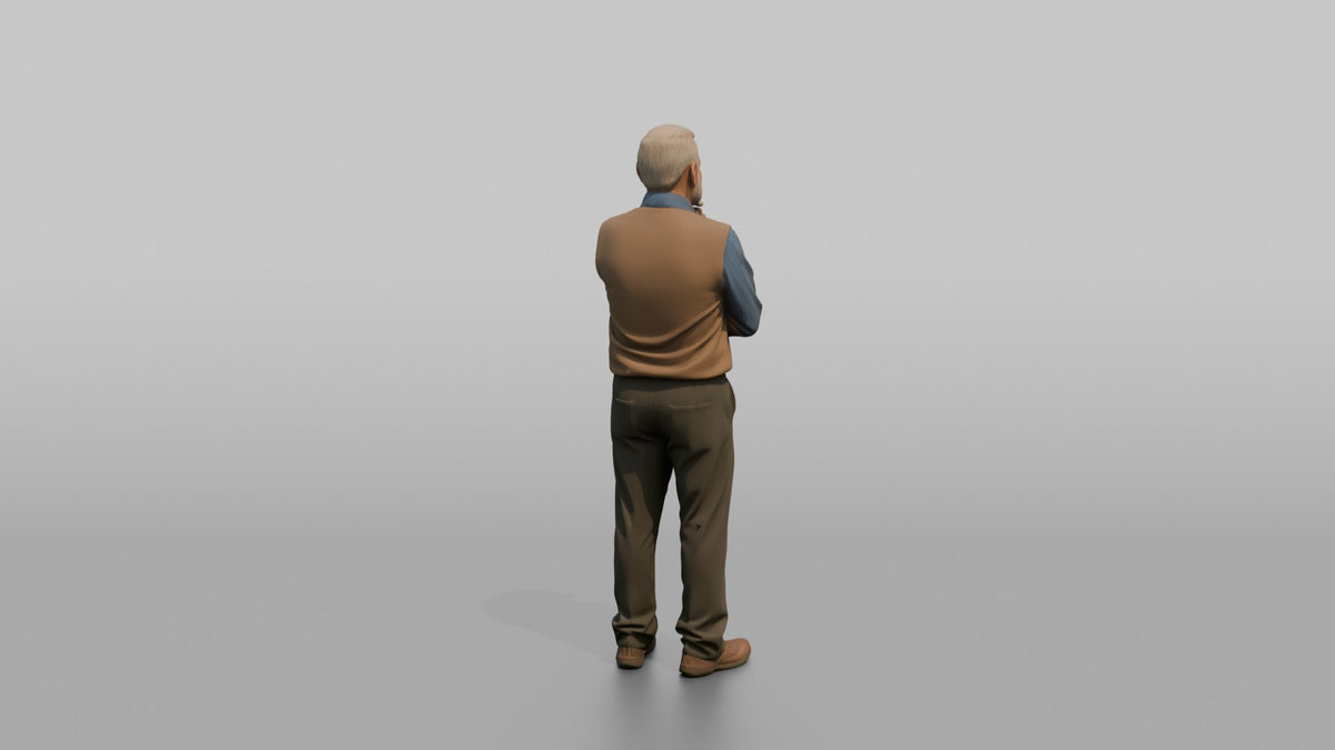 Man Customer Looking Off To The Side Thoughtfully - 3D character model, view 3