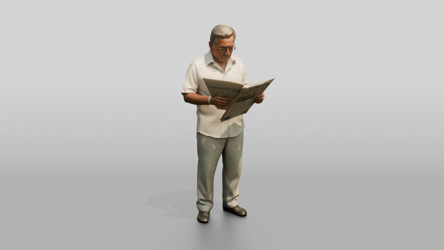 Elderly Stocky Cypriot Man Reading a Newspaper