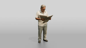Elderly Stocky Cypriot Man Reading a Newspaper - 3D character model, view 1