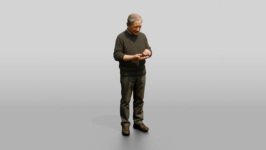 Homeless Man Counting Coins in His Open Palm - 3D character model, view 1