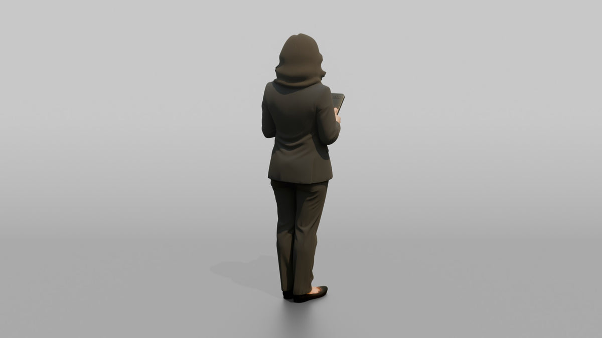 Receptionist Woman Holding A Tablet Device - 3D character model, view 3