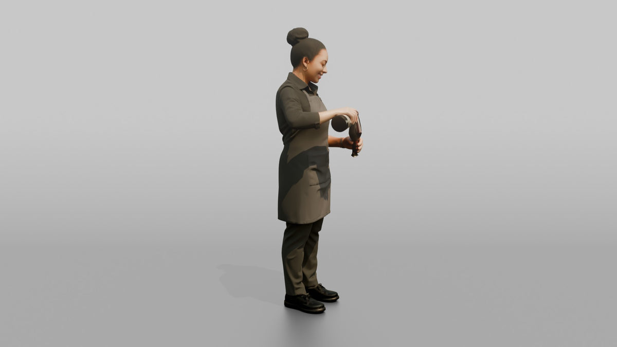 Server Woman Pouring Wine Into A Glass - 3D character model, view 2