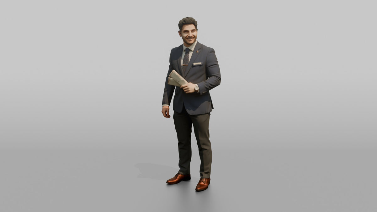 Concierge Man Holding A Pair Of Event Tickets - 3D character model, view 5