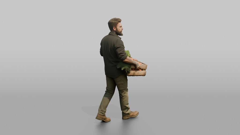 Farmer Carrying Wooden Crate Filled Harvested Organic