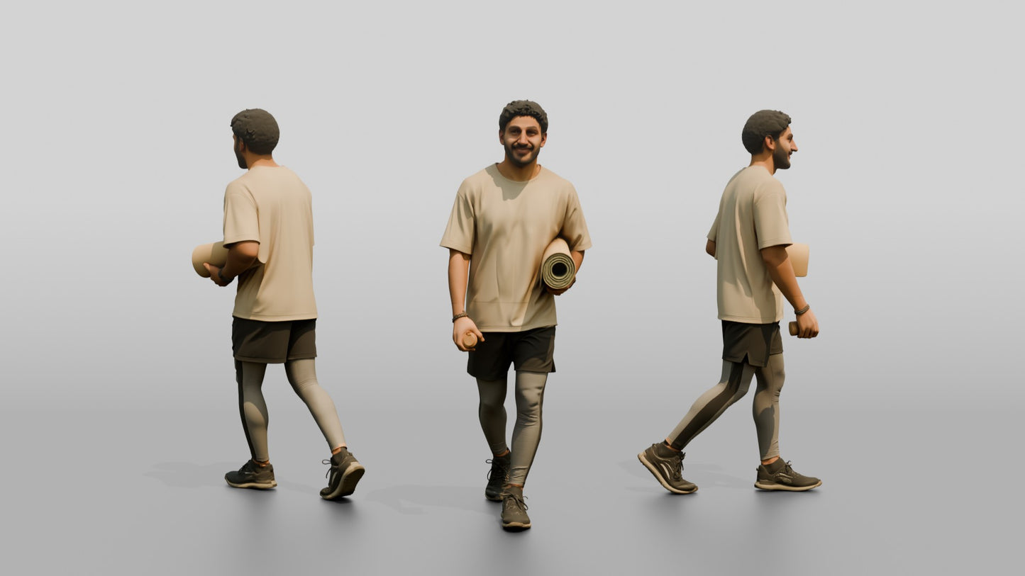Walking Man with Mat and Bottle