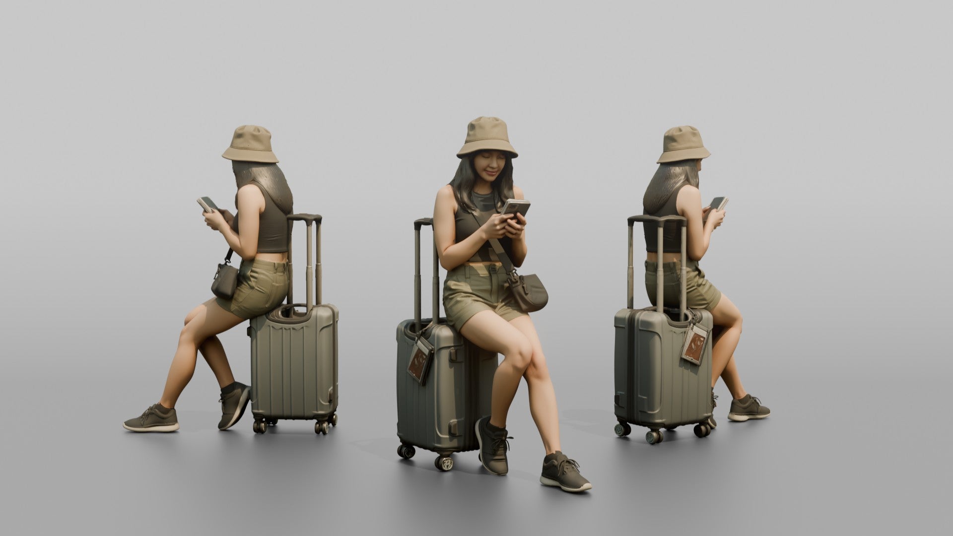 Traveler Resting On Her Suitcase