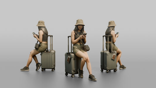 Traveler Resting On Her Suitcase