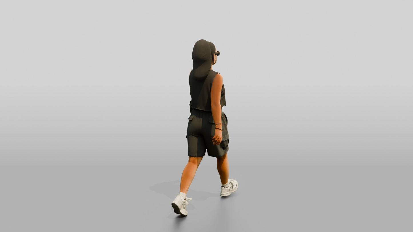 Multiracial Woman Walking the Boardwalk in Cropped Tank Top