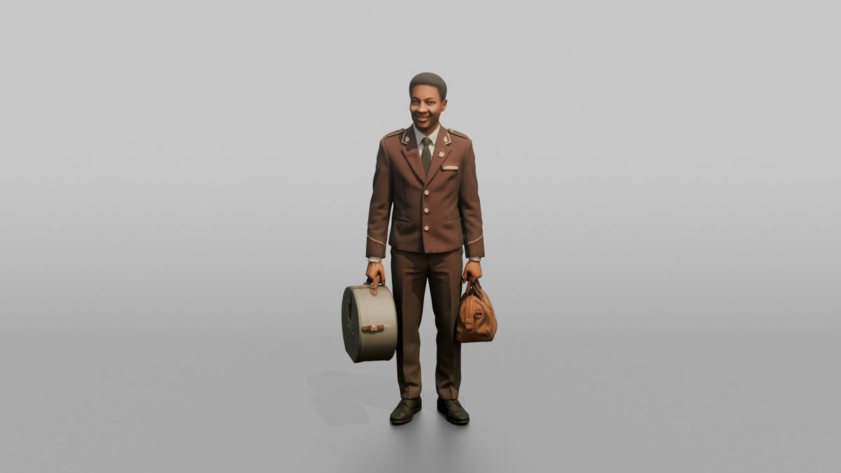 Bellhop Woman Carrying A Hat Box And A Small Bag - 3D character model, view 5