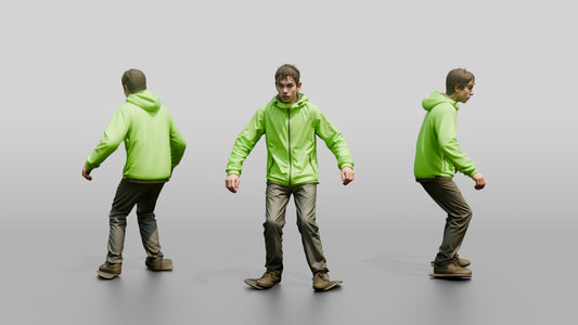 White Teen Boy Skateboarding in Green Jacket