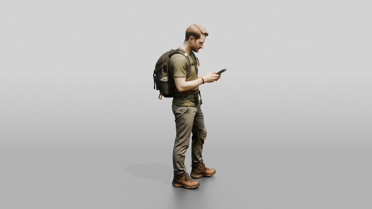 Man Checking Trail Map on Phone