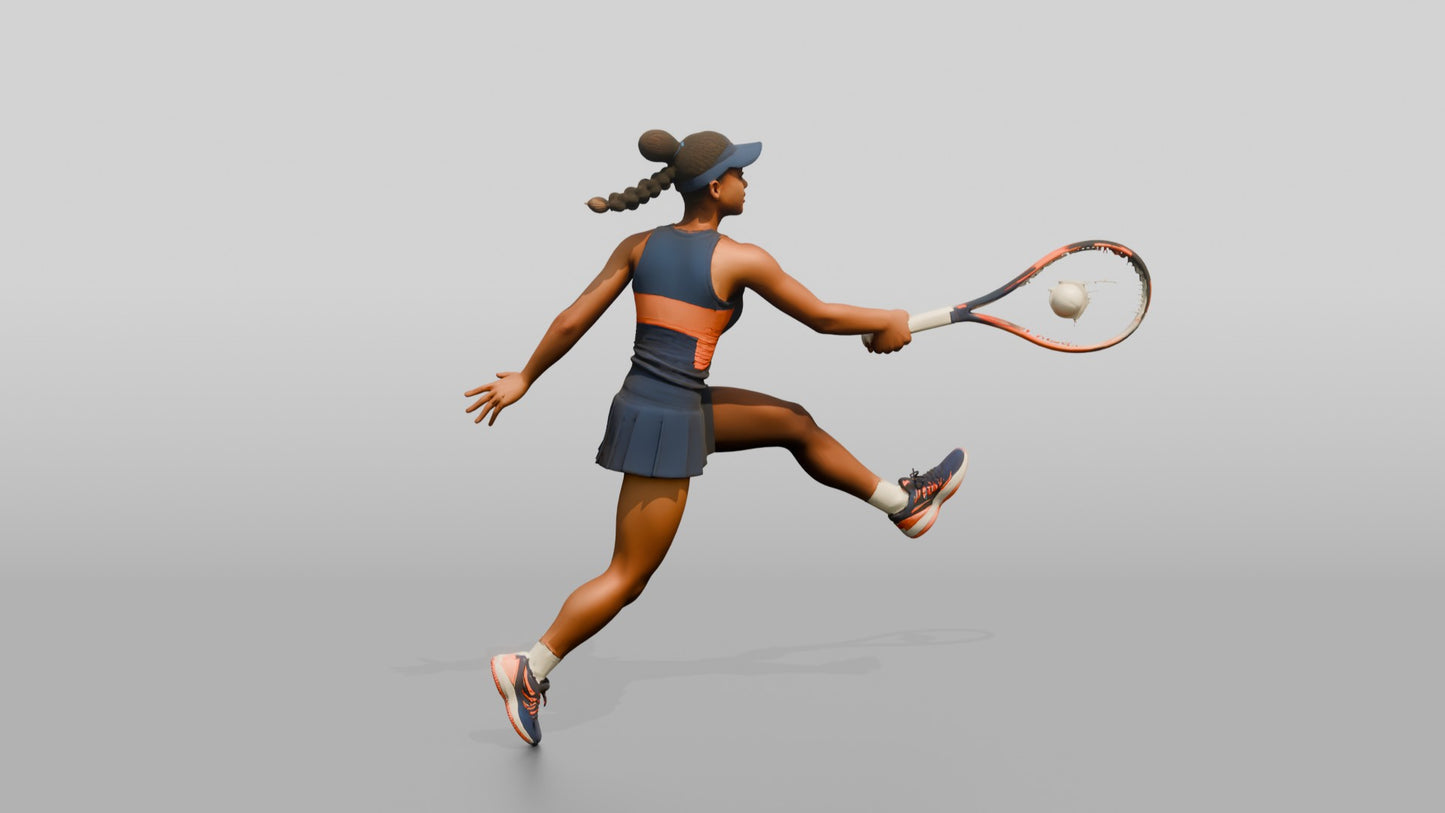 Female Tennis Player Hitting a Cross-Court Volley