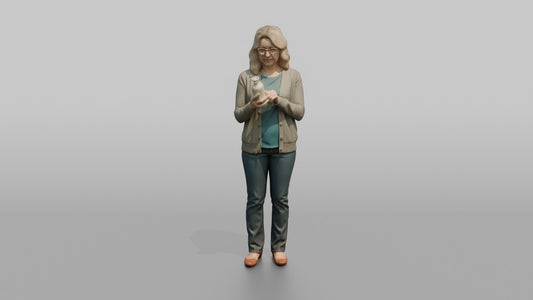 Woman Customer Reading The Label On A Bottle Of Lotion - 3D character model