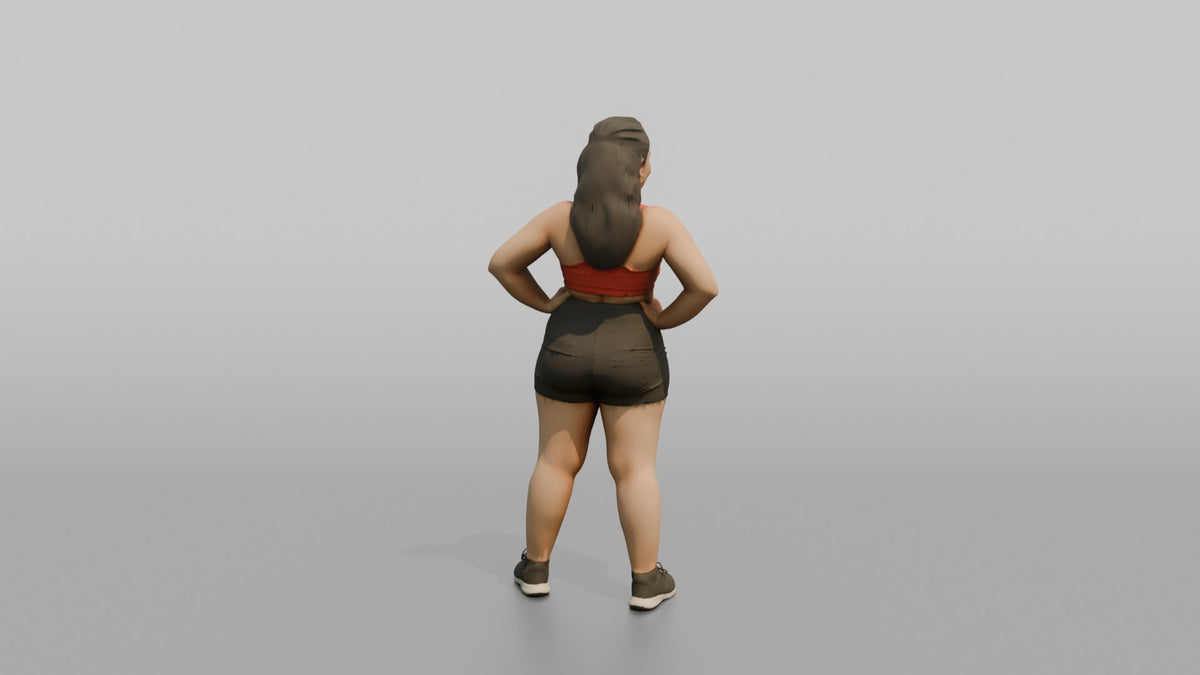 Physique Model Woman Leaning Back Slightly, Hands On Hips - 3D character model, view 3