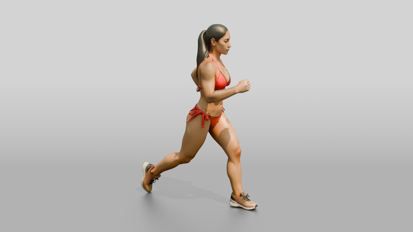 Latina Woman Running in Red String Bikini
