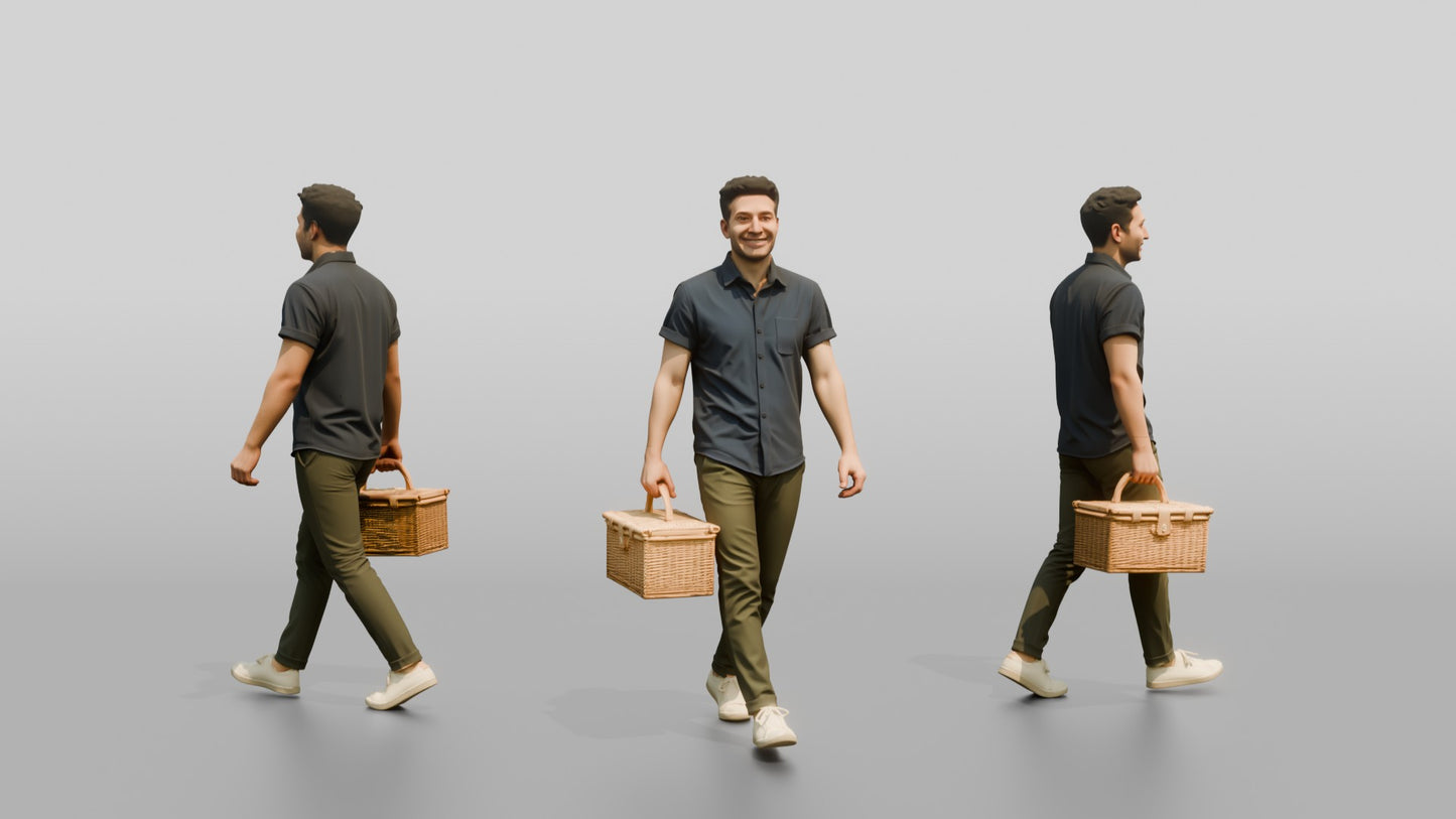 Man Carrying Wicker Picnic Basket