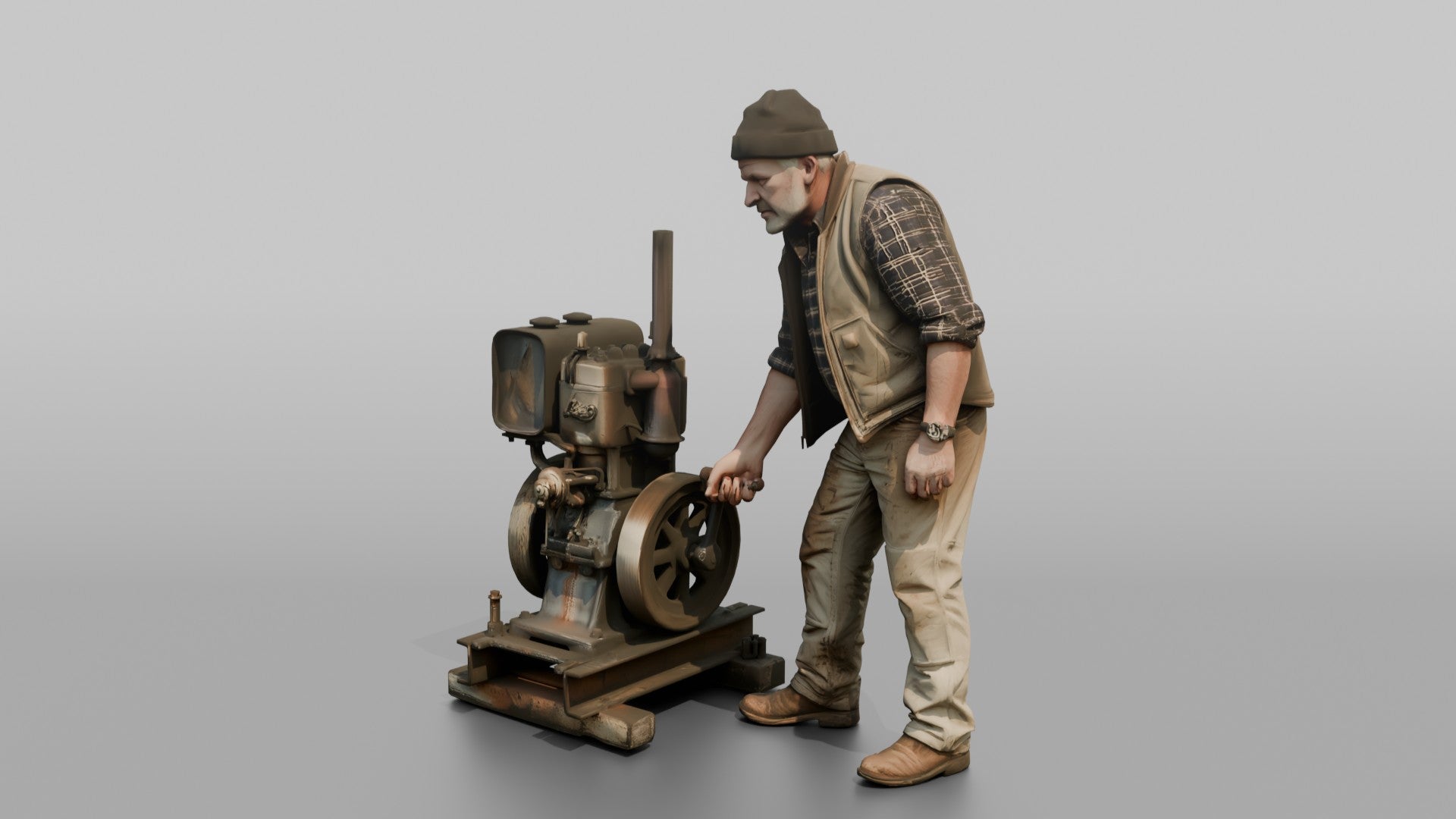 Farmer Starting Older Utility Engine
