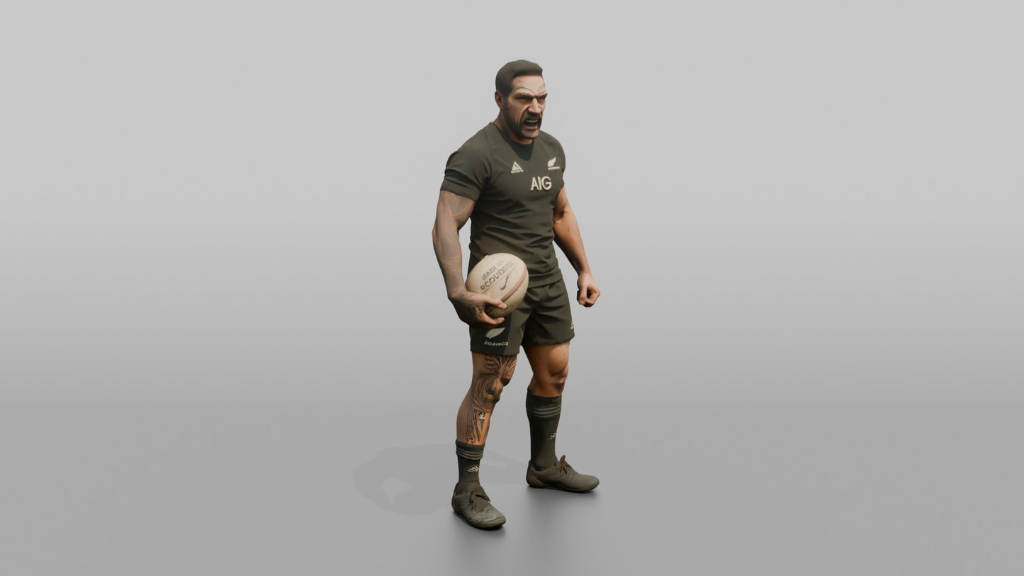 Maori Player Holding the Ball with a Mouthguard Bite
