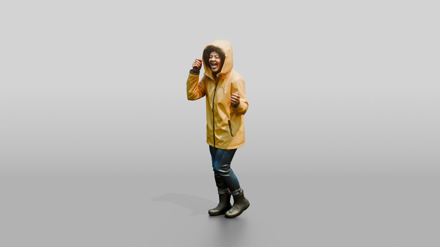 Black Woman Laughing in Yellow Raincoat