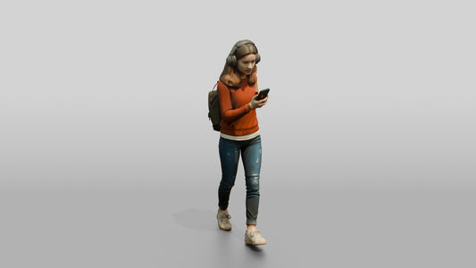 Teenage Girl Navigating with Phone - 3D character model, view 1