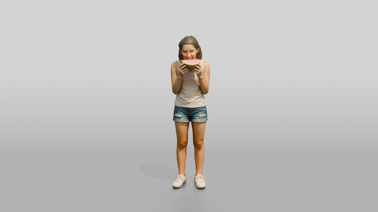 Slender Maltese Teenage Girl Eating Watermelon