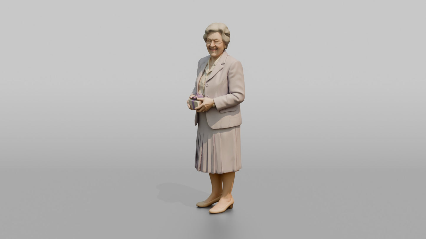 Elderly Wedding Guest Holding a Small Gift Box