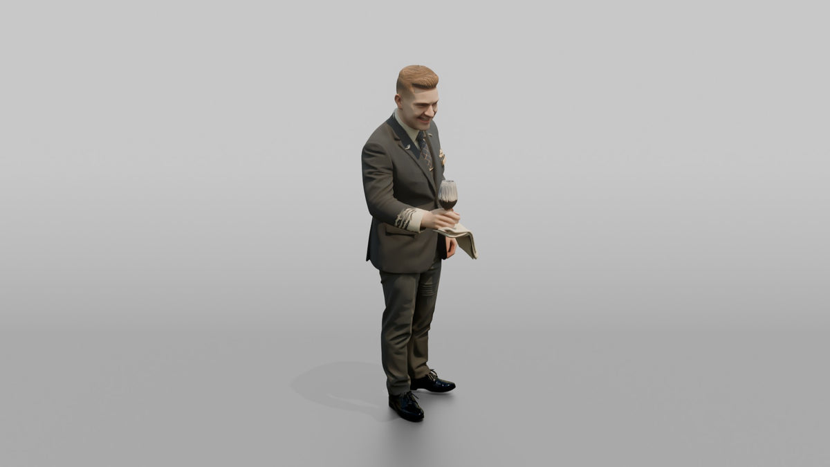 Black Flight Attendant Carrying a Passport Wallet - 3D character model, view 2
