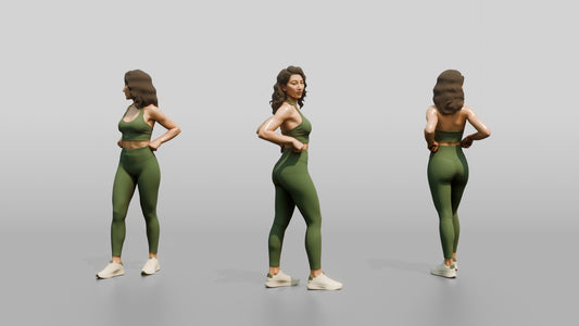 Woman in Green Activewear with Hands on Hips - 3D character model