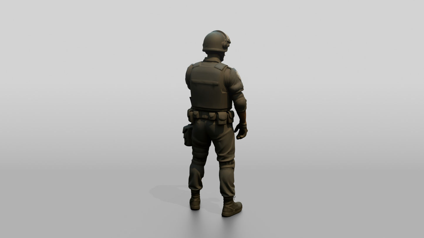 Riot Police Officer Standing in Tactical Gear