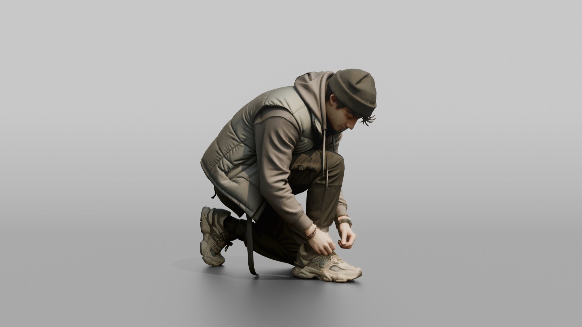 Man Crouching to Tie His Sneaker Laces