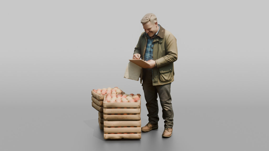 Farmer Examining Apples For Quality On Clipboard