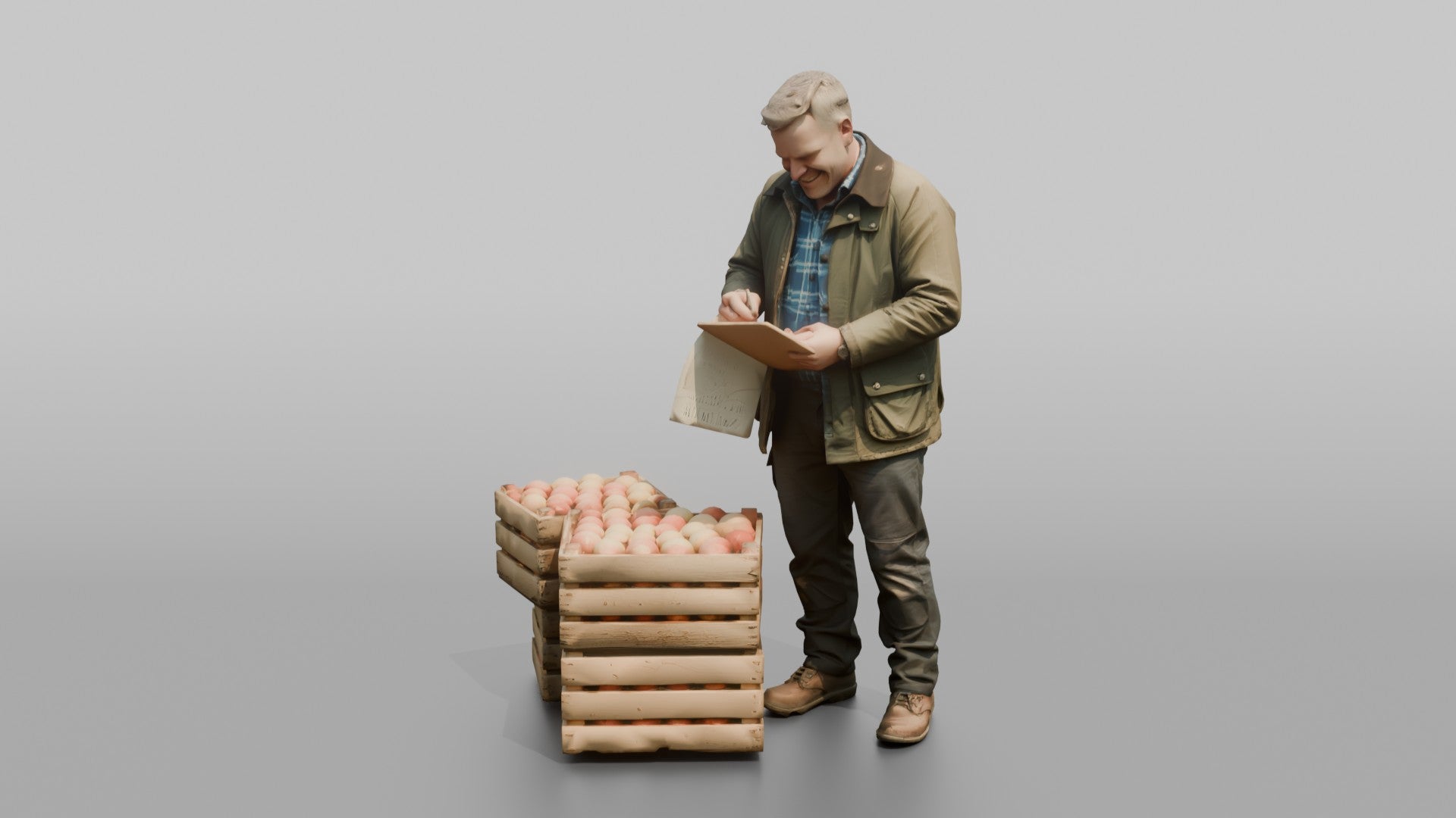 Farmer Examining Apples For Quality On Clipboard