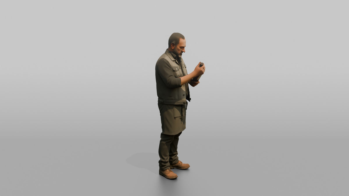 Bartender Man Holding A Bottle, Reading The Label - 3D character model, view 2